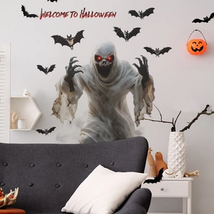 Halloween wall sticker set featuring a large ghost and black bats for home decor
