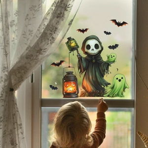 Halloween ghost and pumpkin window stickers for spooky balcony glass decoration