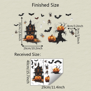 Halloween window stickers dimensions showing finished size 35x26cm and layout 40x29cm