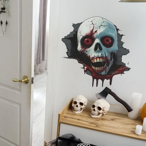 3D realistic bleeding skull wall sticker for Halloween home decor on a white wall