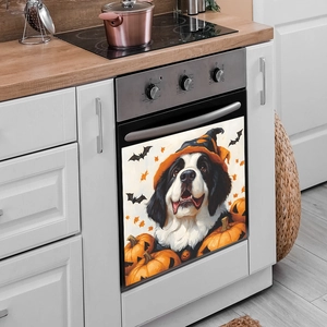 Halloween dishwasher magnet sticker with Bernese Mountain dog and pumpkin illustration