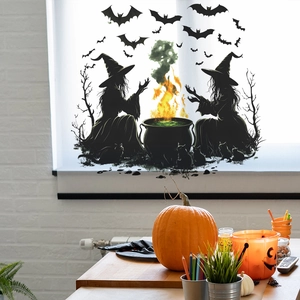 Halloween Witch Bat Wall Stickers PVC Removable Silhouette Decals For Living Room Bedroom Home Atmosphere Decoration