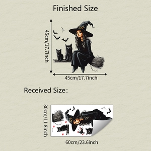 Halloween Wandtattoo Detail zeigt 30x60cm Layout und 45x45cm fertiges Klebebild Design
