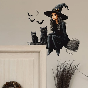 Halloween Cartoon Hexe Fledermaus Schwarze Katze Wandtattoo PVC Abnehmbarer Aufkleber Für Wohnzimmer Schlafzimmer Home Dekoration Mural