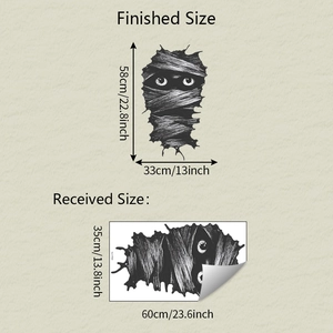 Detail of mummy trash can sticker dimensions and layout for Halloween decor
