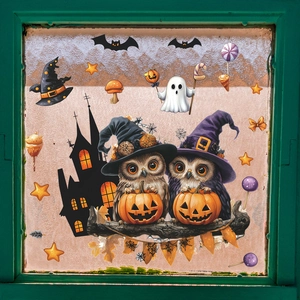 Halloween Window Cling Stickers PVC Static Owl Pumpkin Ghost Castle Removable Glue Free Holiday Home Decor Decals