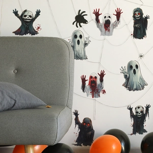 Halloween cartoon ghost and skull wall stickers set for living room spooky festive decor
