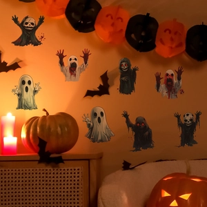 Halloween wall stickers set featuring cartoon ghosts and skeletons for home decor