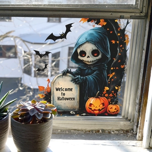 Halloween static window clings with reaper, pumpkin lanterns and spooky tree decals