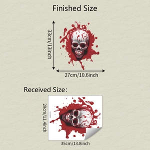 3D realistic skull sticker with red blood splatter effect for Halloween bathroom decor