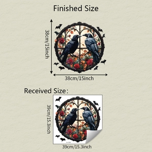 Gothic Halloween window sticker dimensions showing crows and roses 15x15 inch size