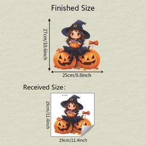 Tableau de tailles pour autocollant mural Halloween de sorcière et citrouille décor