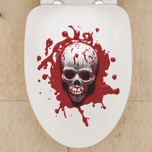 Halloween 3D Bloody Skull Toilet Sticker PVC Waterproof Scary Ghost Wall Decal For Bathroom Party Haunted House Decor