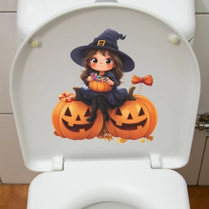 Autocollant de toilettes Halloween sorcière et citrouille pour déco salle de bain