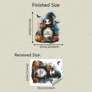 Halloween wall sticker showing actual sheet size and finished application layout dimensions