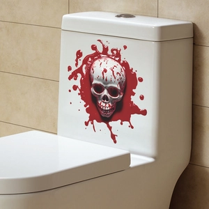 3D Halloween skull toilet sticker with bloody splash effect for bathroom decoration