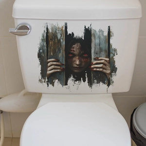 Creepy Halloween 3D toilet sticker featuring a scary ghost peeping through broken wood decor