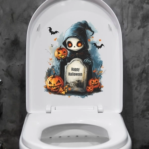 Halloween Toilet Sticker PVC Waterproof Cartoon Ghost Tombstone Bat Pumpkin Removable Bathroom Toilet Lid Decal Decoration