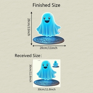 Luminous blue ghost wall sticker detail showing product and layout dimensions 30x30cm