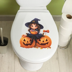 Sticker de toilette Halloween fille citrouille dessin animé pour décoration de salle de bain