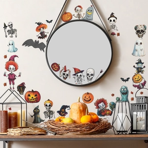 Cartoon Halloween window stickers featuring ghosts and pumpkins for home wall decoration