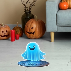 Luminous blue cartoon ghost decorative lamp with black base for Halloween home decor
