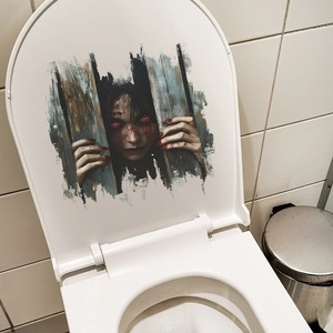 Halloween Peeking Ghost Girl Toilet Sticker 3D Horror Bloody Female Peeping Wall Decal For Bathroom Home Party Decoration