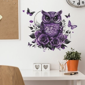 Purple Owl Flower Wall Stickers PVC Decorative Art Wall Decals For Living Room Bedroom Home Decor Butterfly Rose Moon Mural