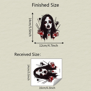 Tableau détaillé des tailles pour sticker de voiture zombie montrant les dimensions réelles