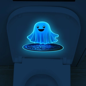 Luminous blue cartoon ghost toilet night light and glowing wall sticker for bathroom decor