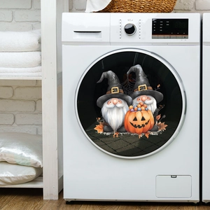 Adesivi elettrostatici gnomi e zucca di Halloween per oblò della lavatrice rotondo