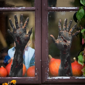 Halloween zombie arm window stickers with realistic bloody textures for home glass decoration