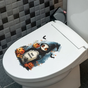 Halloween toilet sticker with cute grim reaper ghost and gravestone for bathroom decor