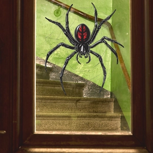 Large 3D realistic Halloween spider window sticker with red spots for home decor