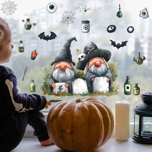 Adesivi Halloween con gnomi e pipistrelli per decorazione di vetri e finestre di casa