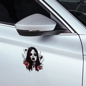 Sticker de voiture Halloween fantôme sanglant avec yeux rouges et empreintes de mains
