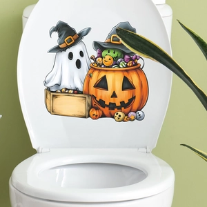 Halloween cartoon ghost and pumpkin self-adhesive waterproof PVC toilet lid stickers