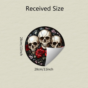Detailed view of a 28cm Halloween static window cling with skull and rose floral design