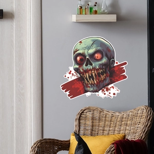 Halloween zombie skull wall sticker with red eyes for spooky bedroom and living room decor