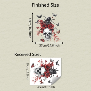 Detail showing finished skull and rose wall sticker sizes and the received layout
