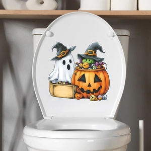 Cartoon Halloween ghost and pumpkin self-adhesive bathroom toilet seat lid decals