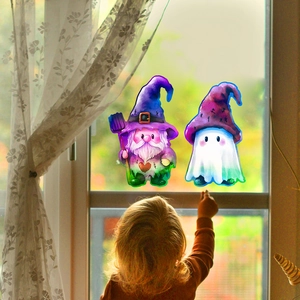 Halloween holographic gnome and ghost window stickers set for home holiday glass decoration