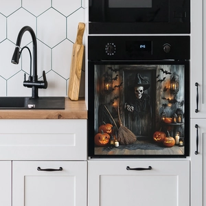 Halloween skeleton and pumpkin dishwasher magnet sticker for kitchen appliance decor