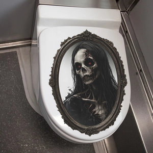 Halloween scary zombie face toilet lid sticker with vintage frame for gothic home decor