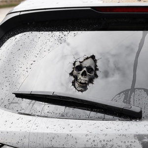 3D realistic skull car decal with broken glass effect for Halloween car styling