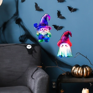 Halloween holographic gnome and ghost wall stickers for festive home window decoration
