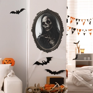 Halloween scary ghost mirror wall sticker with vintage frame for spooky home decor