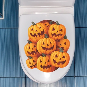 Vibrant Halloween Jack-o'-lantern pumpkin sticker for toilet seat decoration