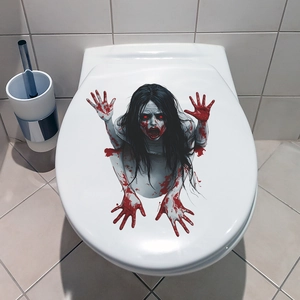 Sticker Halloween de fantôme effrayant avec mains ensanglantées pour décor de toilette