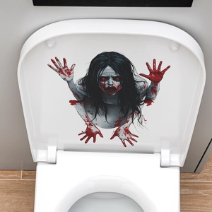 Sticker effrayant d'Halloween pour abattant de WC avec femme ensanglantée et horreur